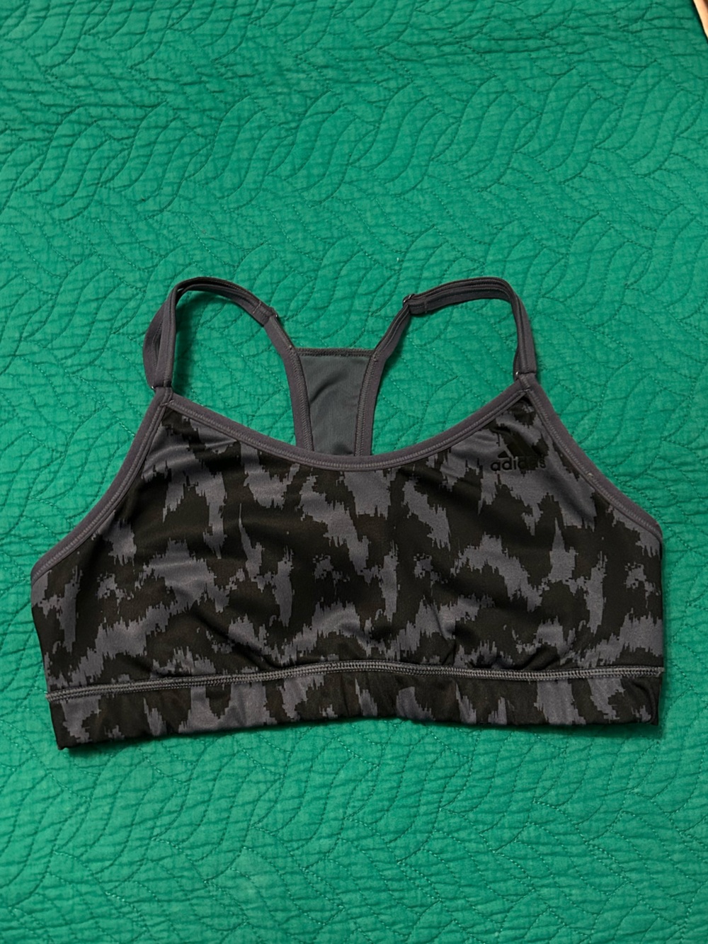 ADIDAS Black & Charcoal Camo Racerback Sports Bra